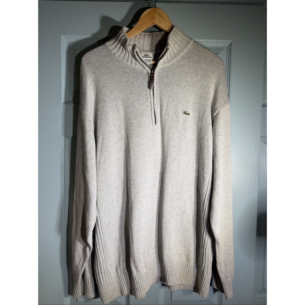 Lacoste Men's Grey Long Sleeve Quarter Zip Pullover Sweater - Size 8- XXL
